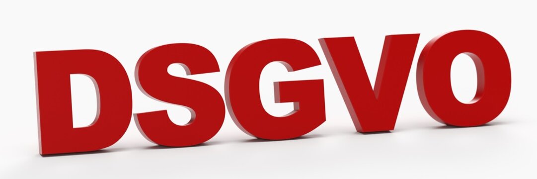 DSGVO als 3D Schriftzug in Rot in weißem Raum