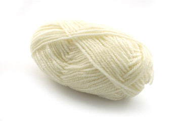 Fototapeta na wymiar White wool yarn isolated on white.