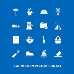 Modern, simple vector icon set on blue background with noodle, kitchen, erase, , rubber, cooking, station, hat, gas, direction, food, white, education, fashion, construction, safety, work, meal icons