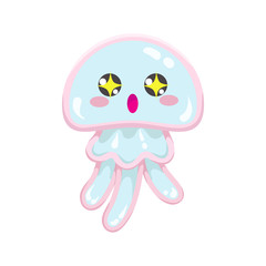 Kawaii vector blue jellyfish