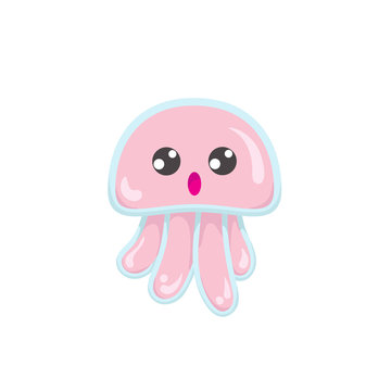 Kawaii vector pink jellyfish