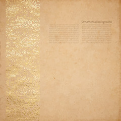 Vintage old paper texture with goldenfoil mandalas