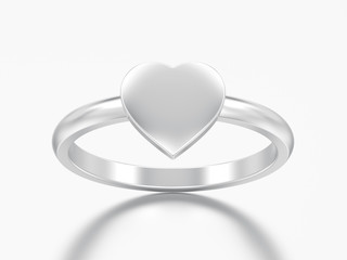 3D illustration silver engagement wedding heart ring