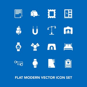 Modern, simple vector icon set on blue background with frame, text, fire, document, christmas, photo, cake, warm, gadget, patient, magnetic, pie, cold, dentistry, cooler, dental, train, interior icons