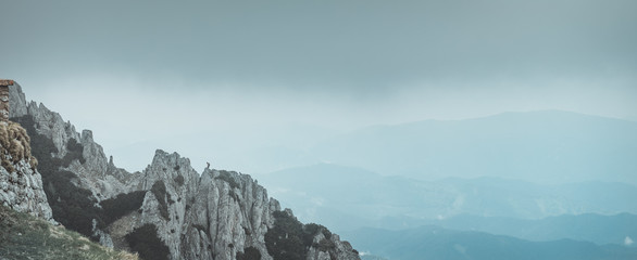 Panorama of mountain chain on a hazy day near Schneeberg in Lower Austria