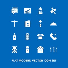 Modern, simple vector icon set on blue background with kayaking, salt, farming, bride, natural, barn, spice, couple, toy, trailer, vacation, graph, staple, concept, kitchen, food, love, cooking icons