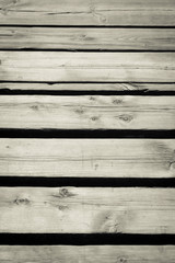 Wooden boards. Black and white photo. 
