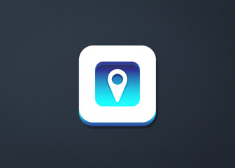 Pin icon on blue and white background,clean vector