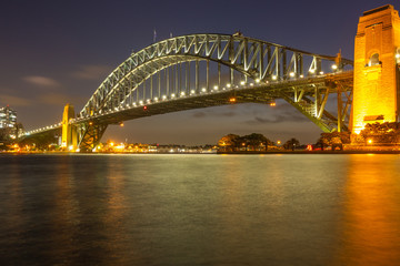 Naklejka na ściany i meble Sydney Harbour Bridge at night, view from Kirribilli, Australia : 31/03/18