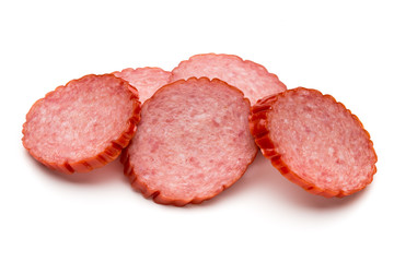 Slices of salami. Isolated on a white background.