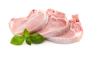 Fresh raw beef steak isolated on white background, top view.