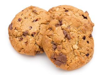 Chocolate chip cookie isolated on white background.