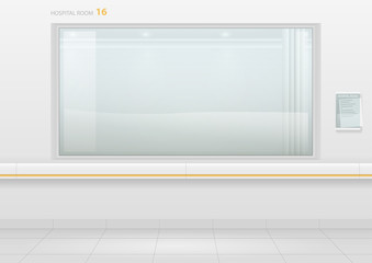 Hospital room with window. The corridor of the clinic or hospital. Modern building. Vector with transparency effect