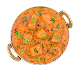 Indian Delicious Cuisine Paneer Tikka Masala Also Called Paneer Butter Masala is an Indian Dish of Marinated Paneer Cheese Served in a Spiced Gravy isolated on White Background