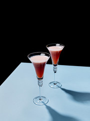 Rossini, a cocktail with Prosecco or champagne and strawberry puree, in a pop contemporary style