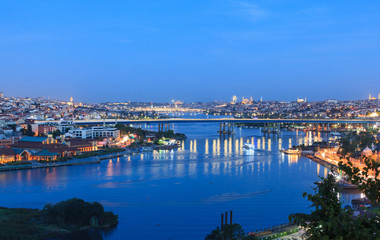 Incredible panorama of Istanbul  from Pierre Loti view point at night, Turkey