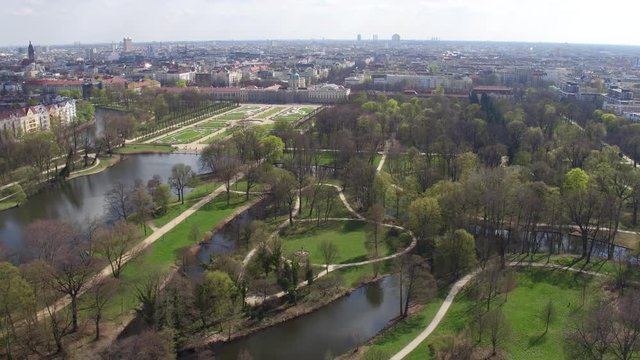 Aerial Drone Berlin Schlosspark Charlottenburg - fyling above in 4k