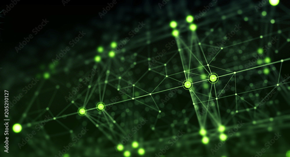 Aufkleber Block chain network/Block chain network concept , Distributed register technology, background made of line, circles  and particles