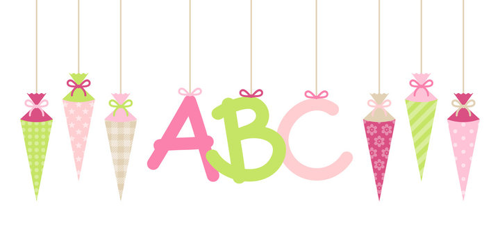 Banner bunte Schult&uuml;ten & ABC M&auml;dchen