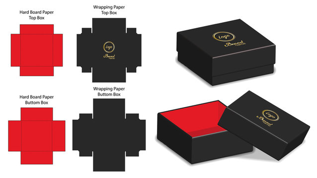 rigid box packaging die cut template 3D mockup