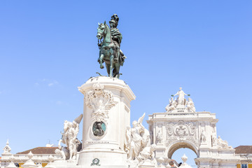 Obraz premium LISBON, PORTUGAL - July 10, 2017. Statue of King Jose at Praca do Commercio (Commerce Square)