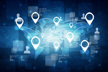 2d rendering Red map pointer with world map