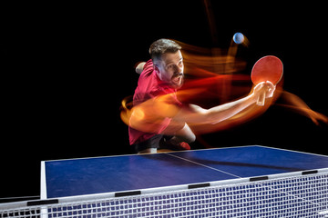 The table tennis player serving - obrazy, fototapety, plakaty