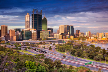 Fototapeta premium Perth. Cityscape image of Perth skyline, Australia during sunset.