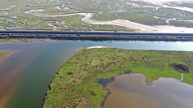 Aerial view of the Glaslyn Marshes and the Britannia Terrace - Porthmadog, Wales - United Kingdom