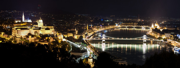 Budapest Panormala with Chain Bridge, Palace, and Parliament