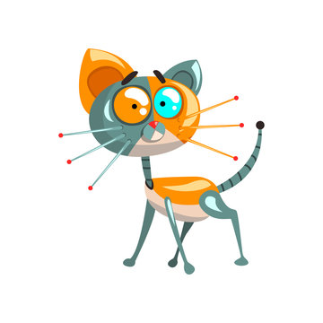 Cute funny robotic cat, artificial intelligence concept vector Illustrations on a white background