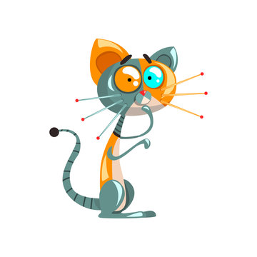 Cute thoughtful robotic cat, artificial intelligence concept vector Illustrations on a white background