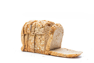 whole wheat bread with row, isolated on white background