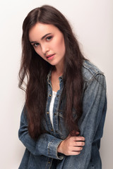 Portrait of beautiful young woman with black hair