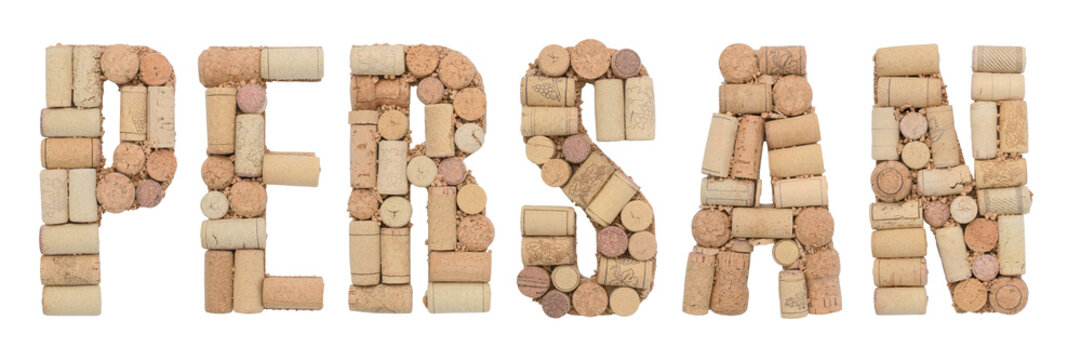 Grape variety Persan made of wine corks Isolated on white background