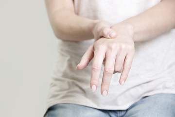 Wrist injury, woman with Carpal tunnel syndrome symptom