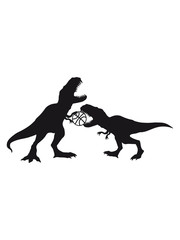 werfen angreifen basketball spielen sport team silhouette schwarz umriss t-rex brüllen tyranosaurus rex fressen dino dinosaurier saurier clipart comic cartoon design