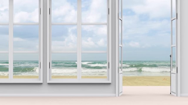 House with sea view, large window and sea beach view