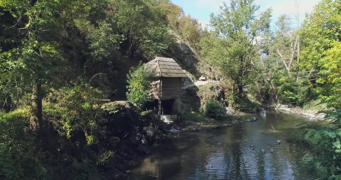 Aerial view of water mill in the forest - Transylvania, Romania