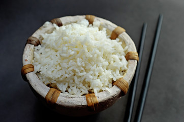 Boiled rice on a black background