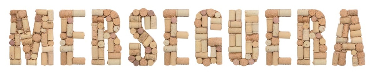 Grape variety Merseguera made of wine corks Isolated on white background