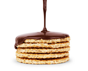 chocolate poured on Tasty waffles