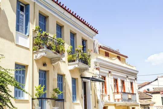 Greece, Peloponnese, Argolis, Nauplia, Old town, House facades