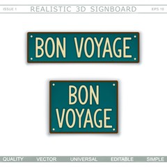 Bon Voyage. Vintage signboard. Stylized license plate. Top view. Vector design elements