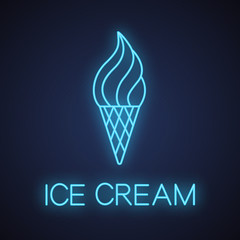 Ice cream cone neon light icon