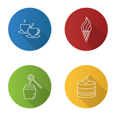 Condectionery flat linear long shadow icons set