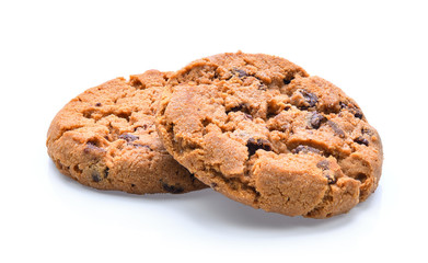 Chocolate chip cookie on white background