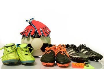 Soccer equipment are isolated on white background