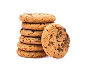 chocolate chips cookies on white background