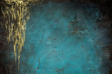 Stucco surface background. Blue plaster wall. Grunge scratched concrete panel